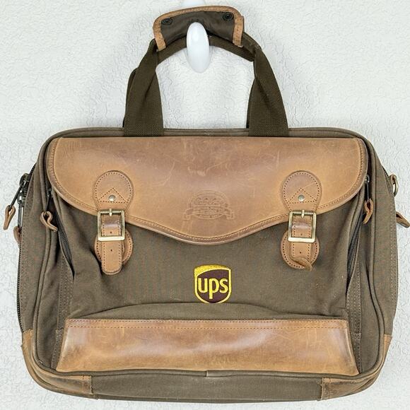 VINTAGE CABELA'S CANVAS & LEATHER Messenger Weekender Bag UPS Embroidered 16x12 - Picture 2 of 10